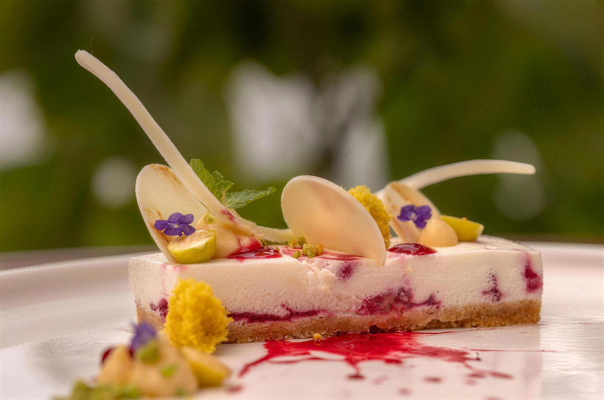Cheesecake with berry coulis