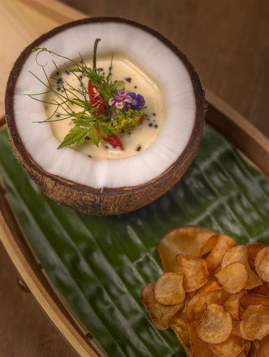 Dessert in a coconut shell